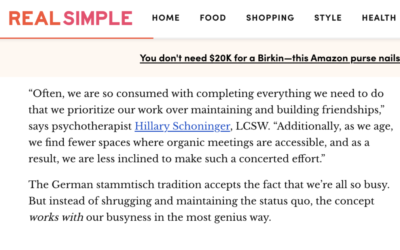 Expert Press: Real Simple Quotes Hillary Schoninger, LCSW, in Article on Friendship